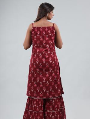 gianna cotton printed sleeveless kurta sharara set-red - 18381091 - Standard Image - 2