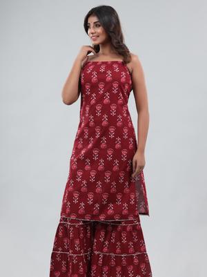 gianna cotton printed sleeveless kurta sharara set-red - 18381091 - Standard Image - 4