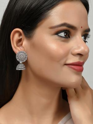 silver brass jhumka earring - 18381779 - Standard Image - 4