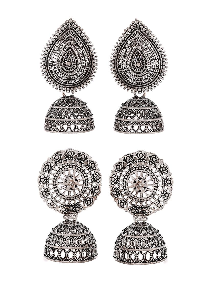 silver brass jhumka earring - 18381779 - Zoom Image - 2
