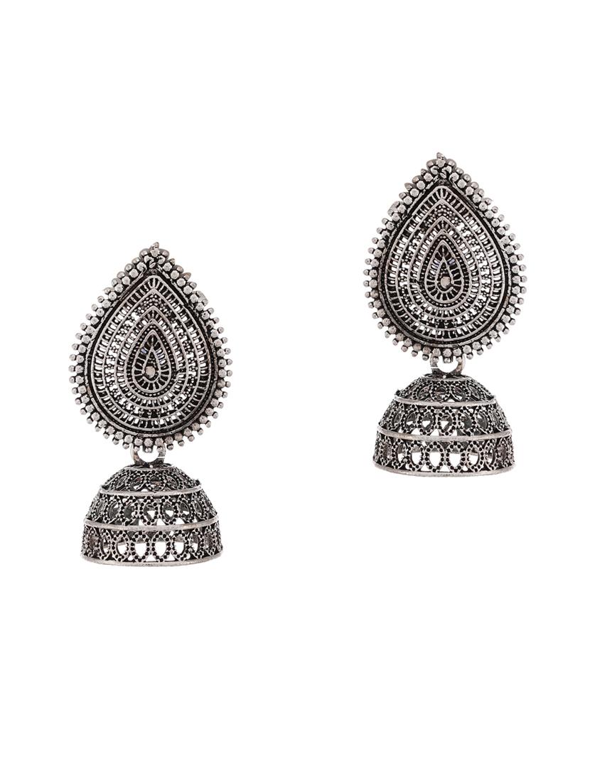 silver brass jhumka earring - 18381779 - Zoom Image - 3