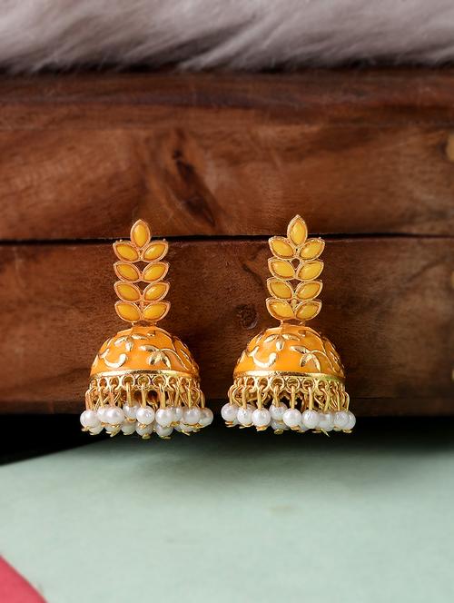 orange brass jhumka earring - 18382676 - Standard Image - 1
