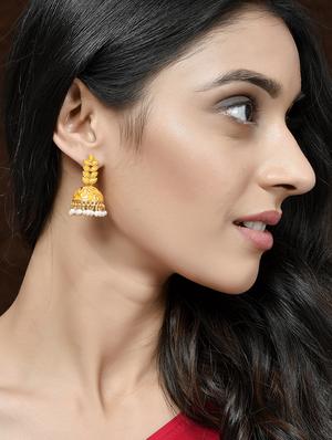 orange brass jhumka earring - 18382676 - Standard Image - 4