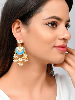blue brass chandballi earring - 18382710 - Standard Image - 4