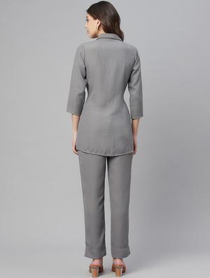 button up solid top and trouser set - 18382726 - Standard Image - 4