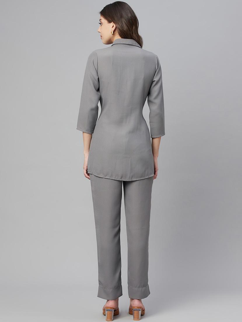 button up solid top and trouser set - 18382726 - Zoom Image - 4