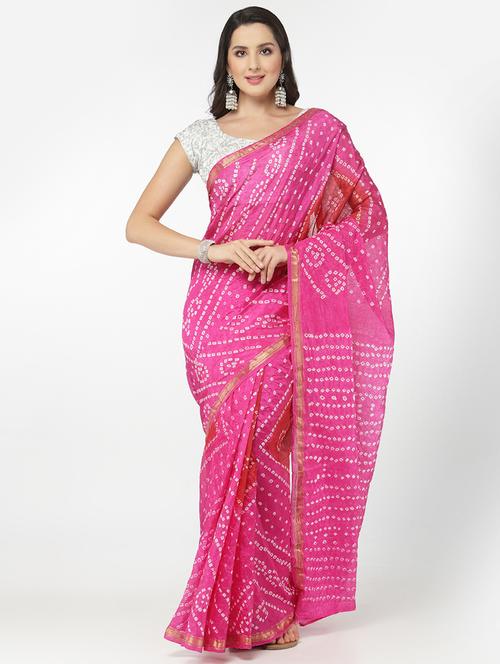 pink bandhani saree with blouse - 18382785 - Standard Image - 1