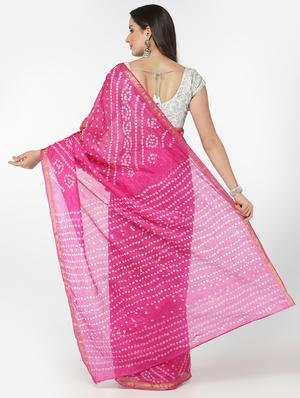pink bandhani saree with blouse - 18382785 - Standard Image - 2