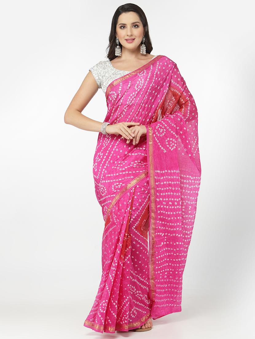 pink bandhani saree with blouse - 18382785 - Zoom Image - 1