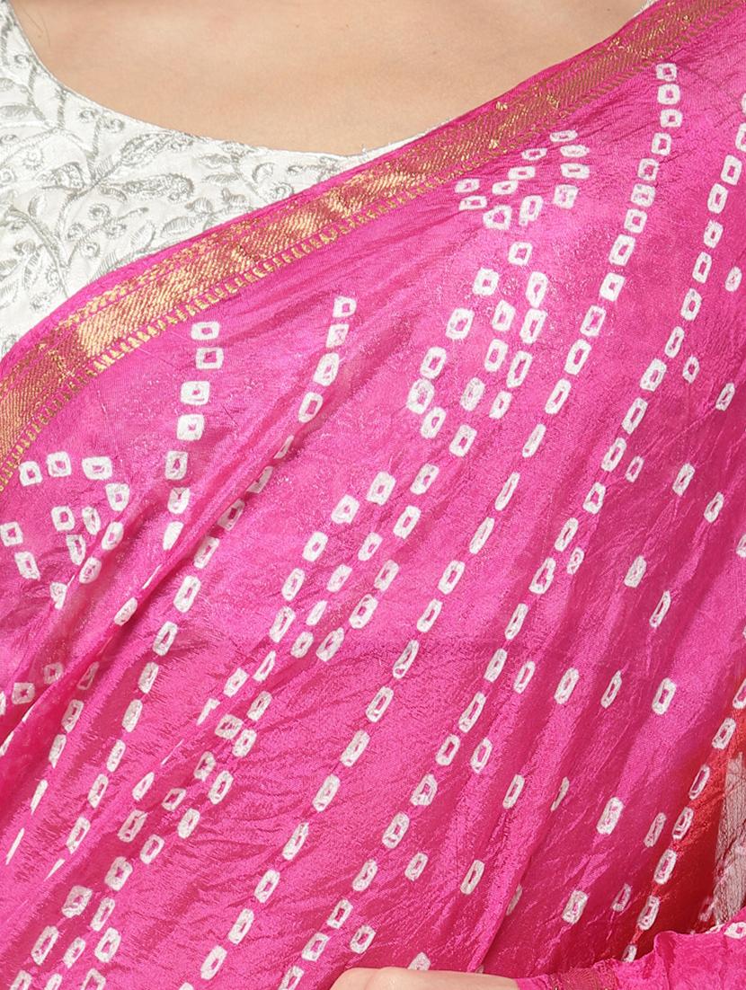 pink bandhani saree with blouse - 18382785 - Zoom Image - 3