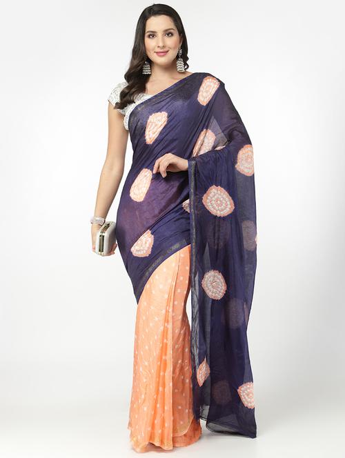 blue bandhani saree with blouse - 18382807 - Standard Image - 1