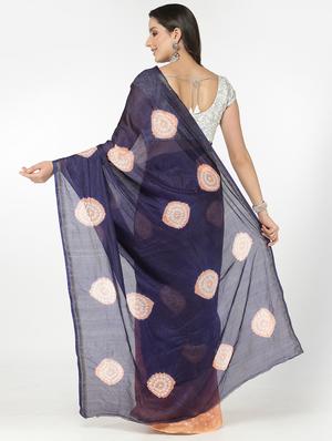 blue bandhani saree with blouse - 18382807 - Standard Image - 2