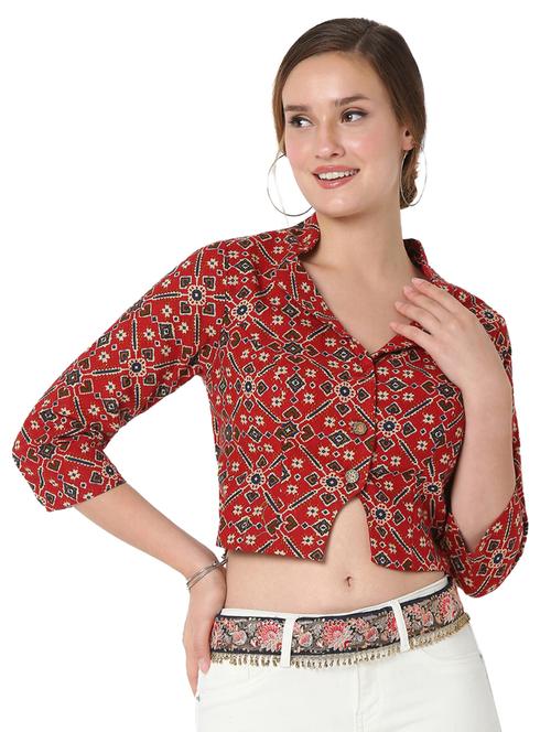 red cotton printed blouse - 18383632 - Standard Image - 1