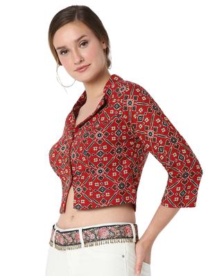 red cotton printed blouse - 18383632 - Standard Image - 3
