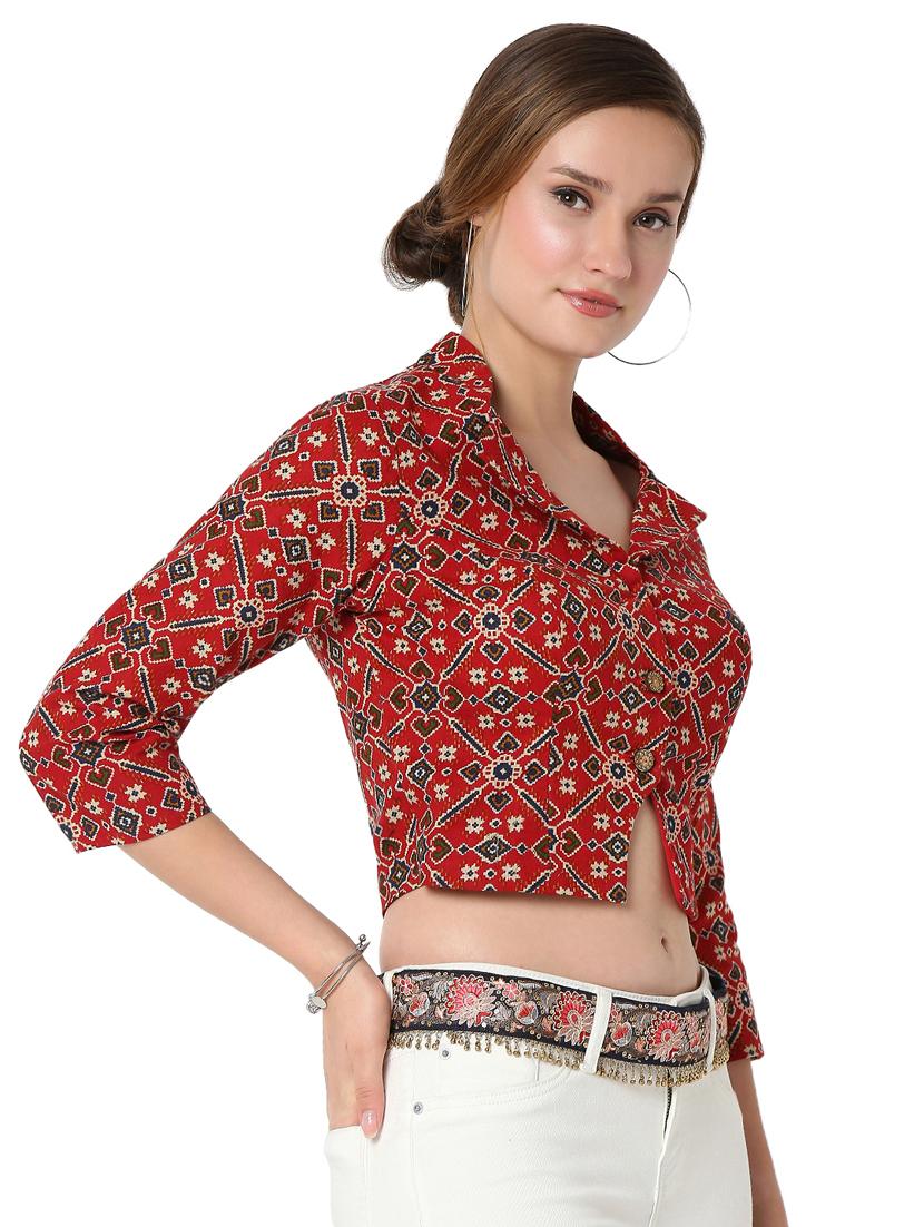 red cotton printed blouse - 18383632 - Zoom Image - 2