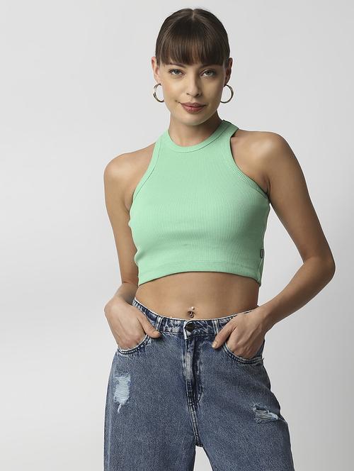 sleeveless solid crop top - 18384063 - Standard Image - 1