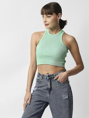 sleeveless solid crop top - 18384063 - Standard Image - 2