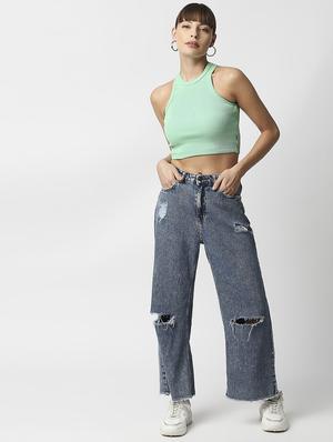 sleeveless solid crop top - 18384063 - Standard Image - 5