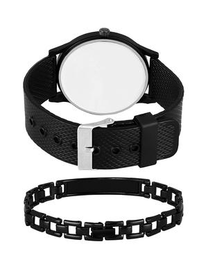 kajaru new fancy stylish - black pu strap & black king bracelet combo watch - 18384172 - Standard Image - 2