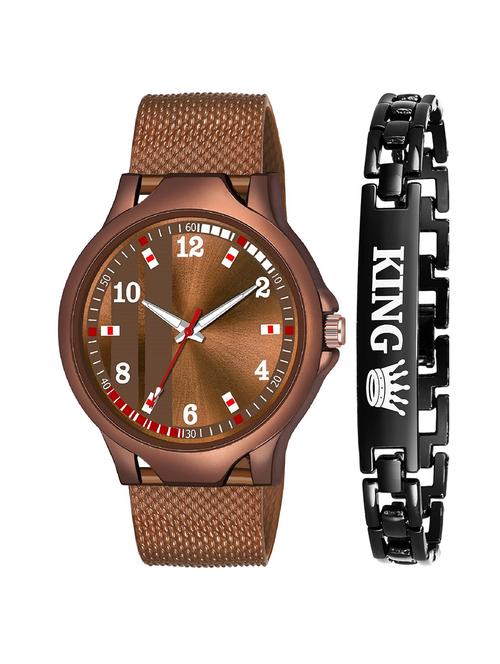 kajaru new fancy stylish - brown pu strap & black king bracelet combo watch - 18384183 - Very Small Image - 1