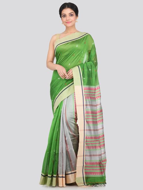 green cotton silk handloom saree with blouse - 18384543 - Very Small Image - 1
