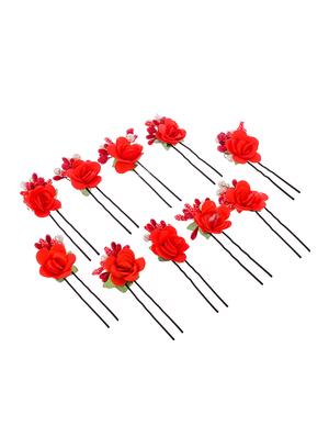 set of 10 women red flower embellished beaded u pins - 18385099 - Standard Image - 2