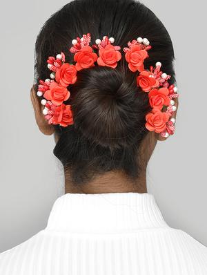 set of 10 women red flower embellished beaded u pins - 18385099 - Standard Image - 5