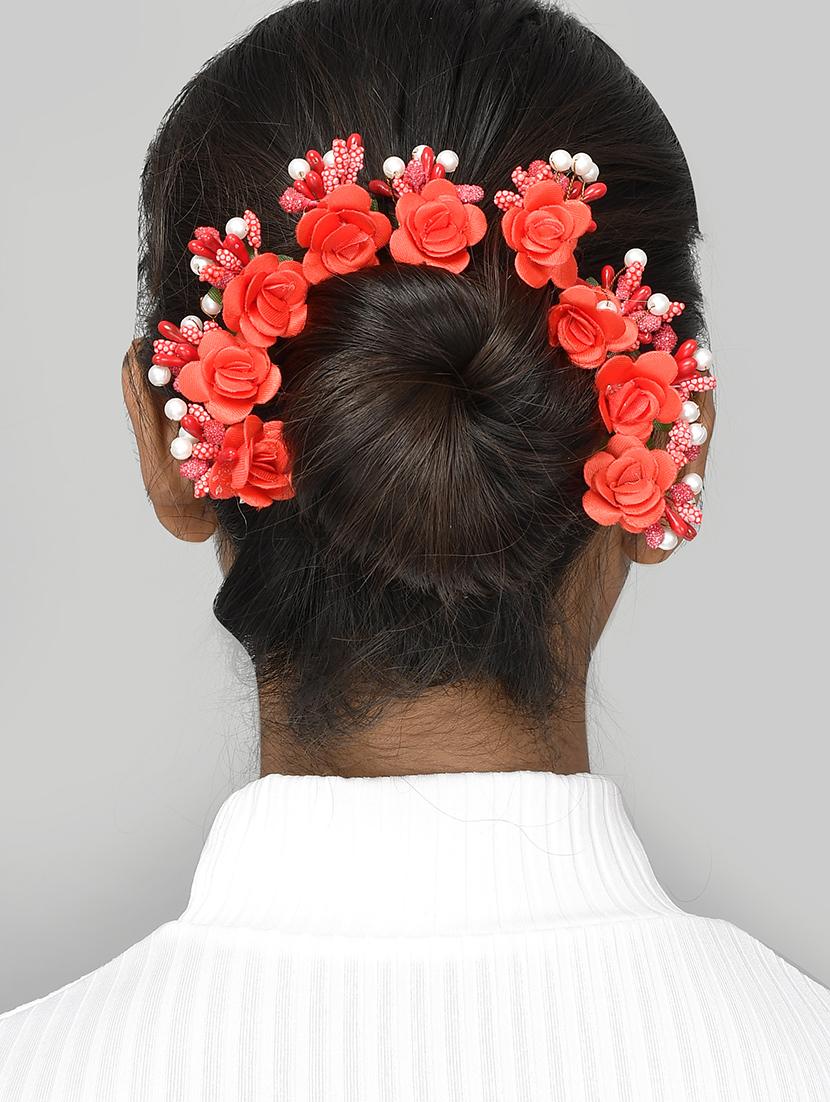 set of 10 women red flower embellished beaded u pins - 18385099 - Zoom Image - 5