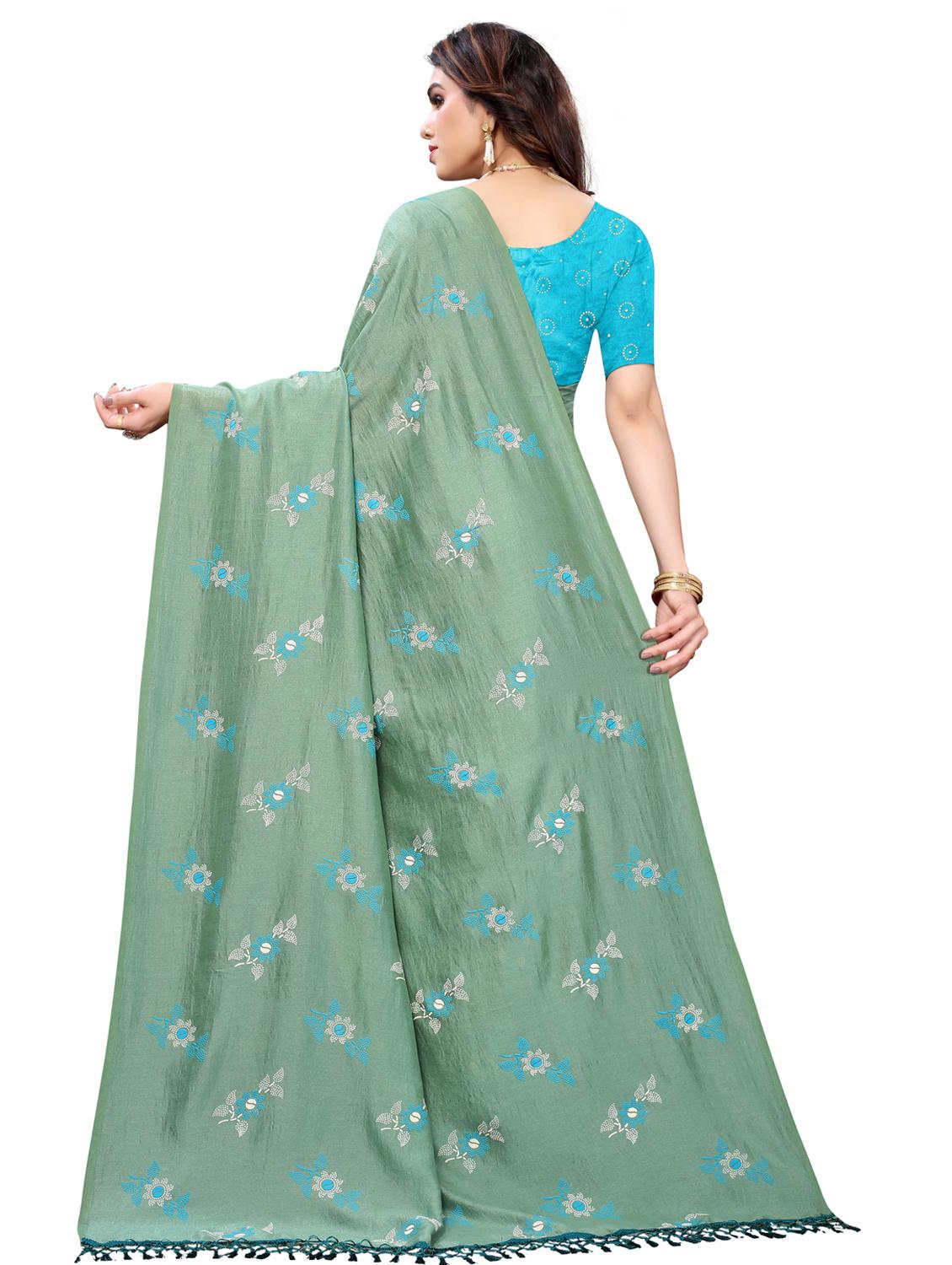 mehandi art silk printed saree with blouse - 18385615 - Zoom Image - 2