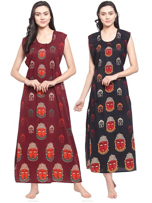 set of 2 sleeveless printed nighty - 18385822 - Standard Image - 1