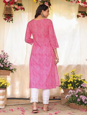 pink leheriya straight kurta - 18385990 - Standard Image - 4