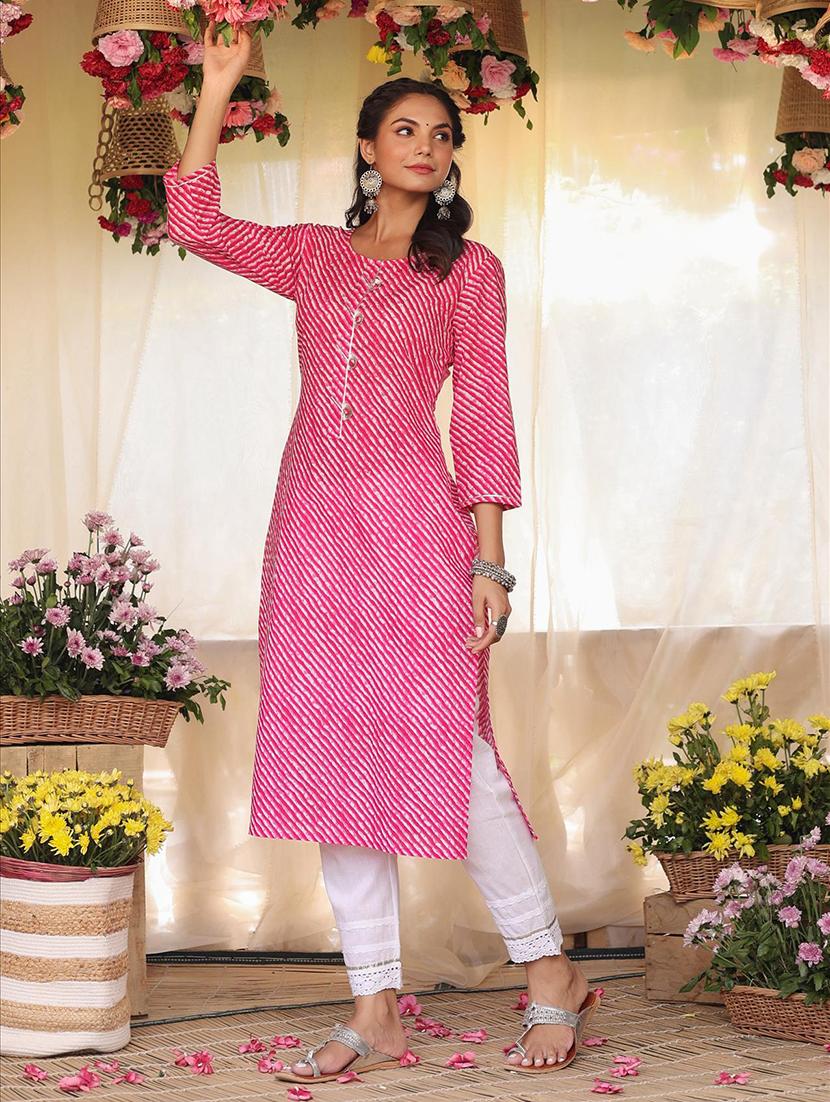 pink leheriya straight kurta - 18385990 - Zoom Image - 3