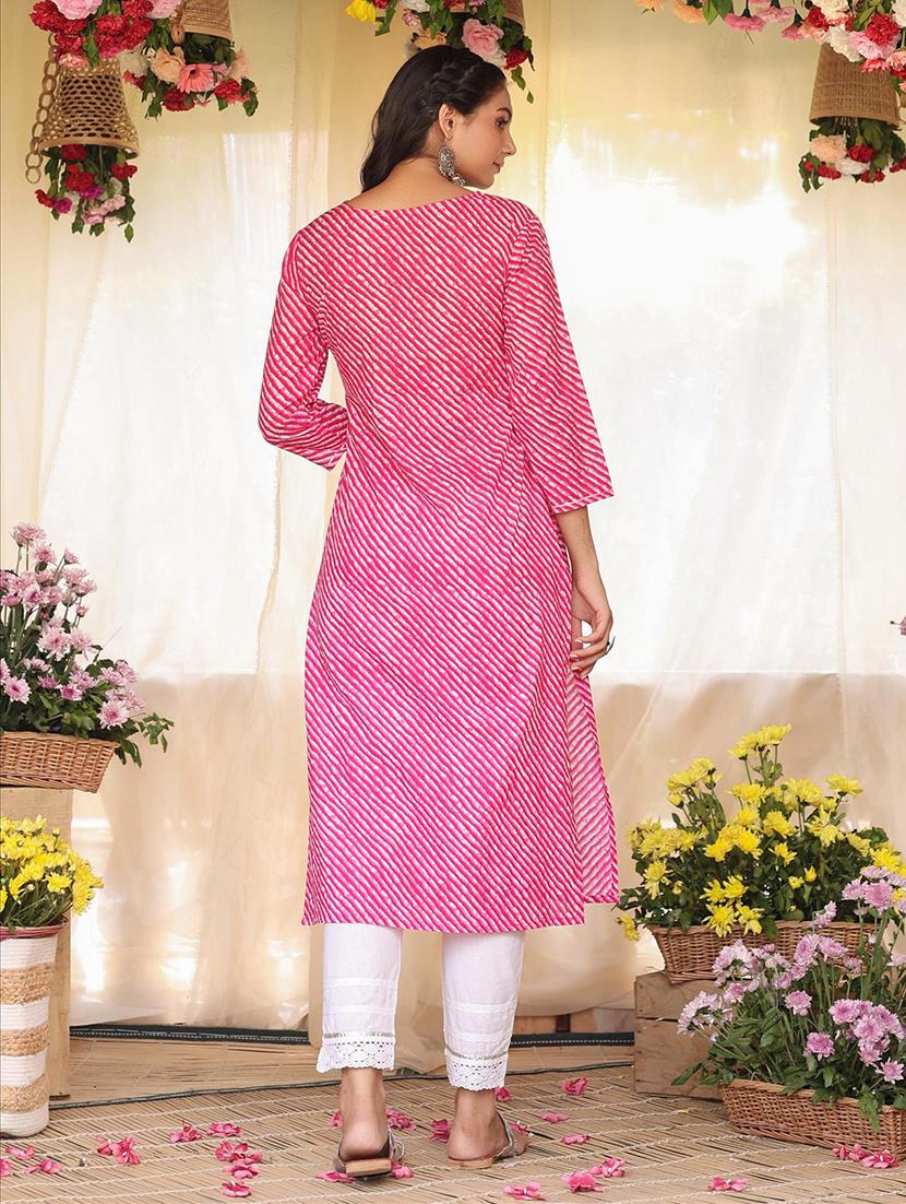 pink leheriya straight kurta - 18385990 - Zoom Image - 4