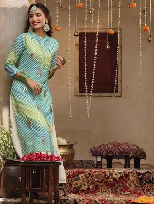 green leheriya straight kurta - 18385998 - Standard Image - 2