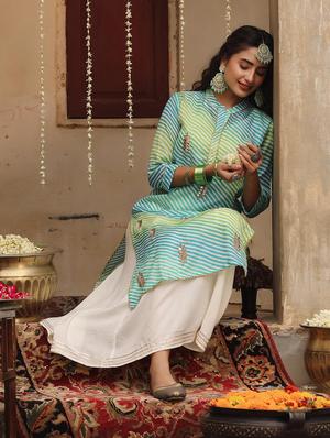 green leheriya straight kurta - 18385998 - Standard Image - 3
