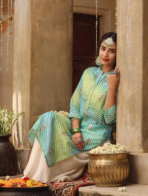 green leheriya straight kurta - 18385998 - Standard Image - 4
