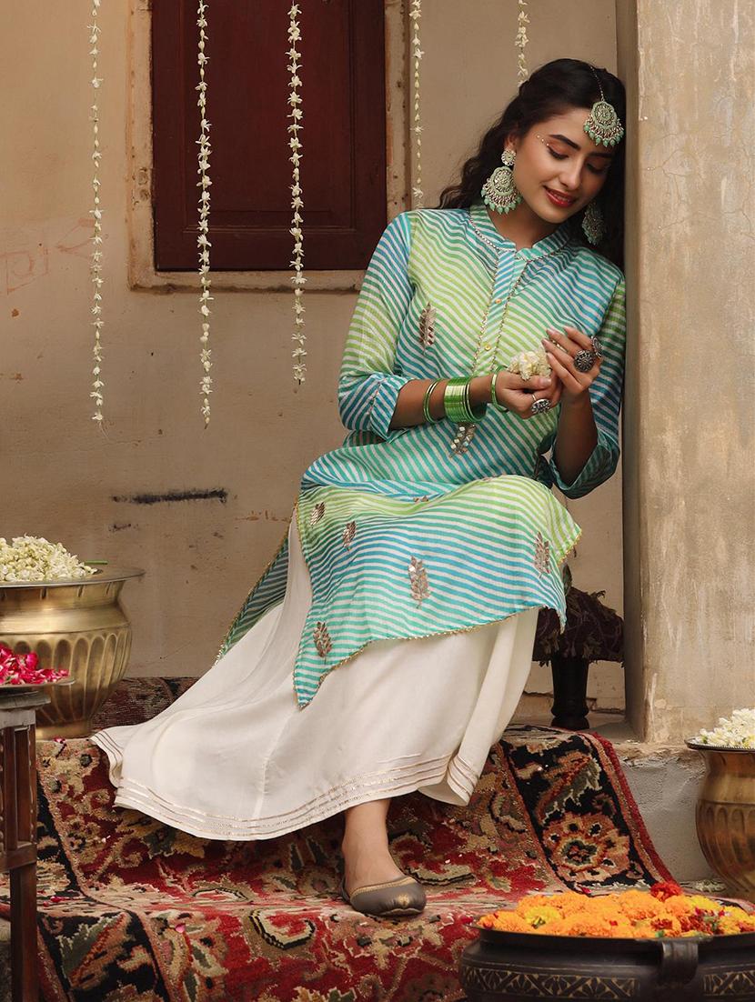 green leheriya straight kurta - 18385998 - Zoom Image - 3