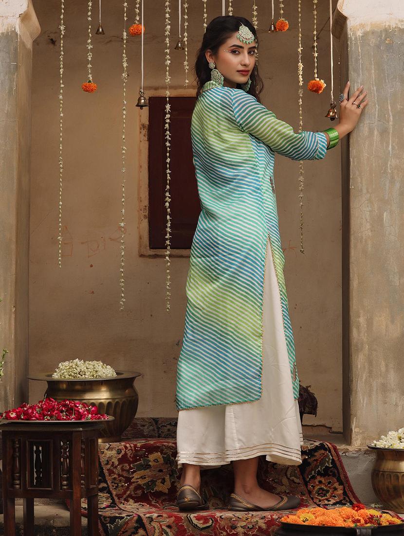 green leheriya straight kurta - 18385998 - Zoom Image - 5