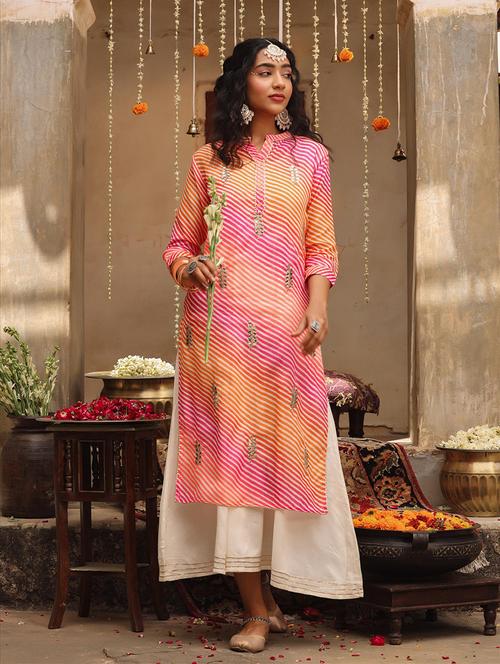 pink leheriya straight kurta - 18385999 - Standard Image - 1