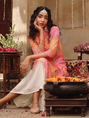pink leheriya straight kurta - 18385999 - Standard Image - 2