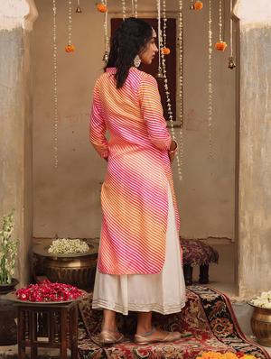 pink leheriya straight kurta - 18385999 - Standard Image - 5