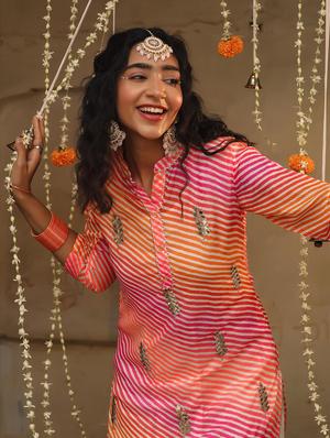 pink leheriya straight kurta - 18385999 - Standard Image - 6