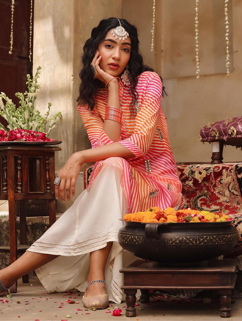 pink leheriya straight kurta - 18385999 - Zoom Image - 2