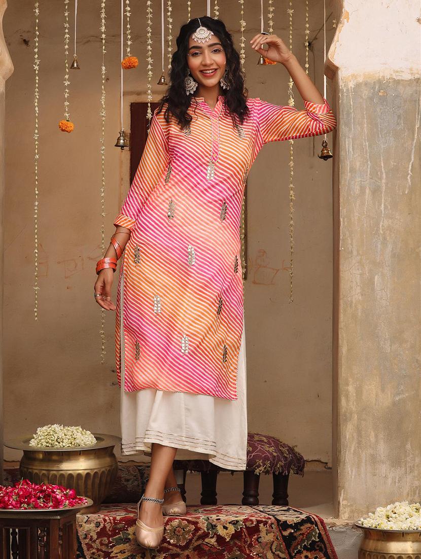 pink leheriya straight kurta - 18385999 - Zoom Image - 3