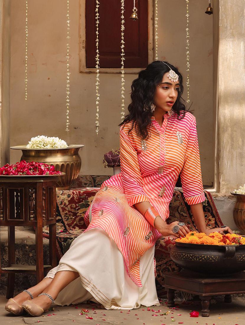 pink leheriya straight kurta - 18385999 - Zoom Image - 4