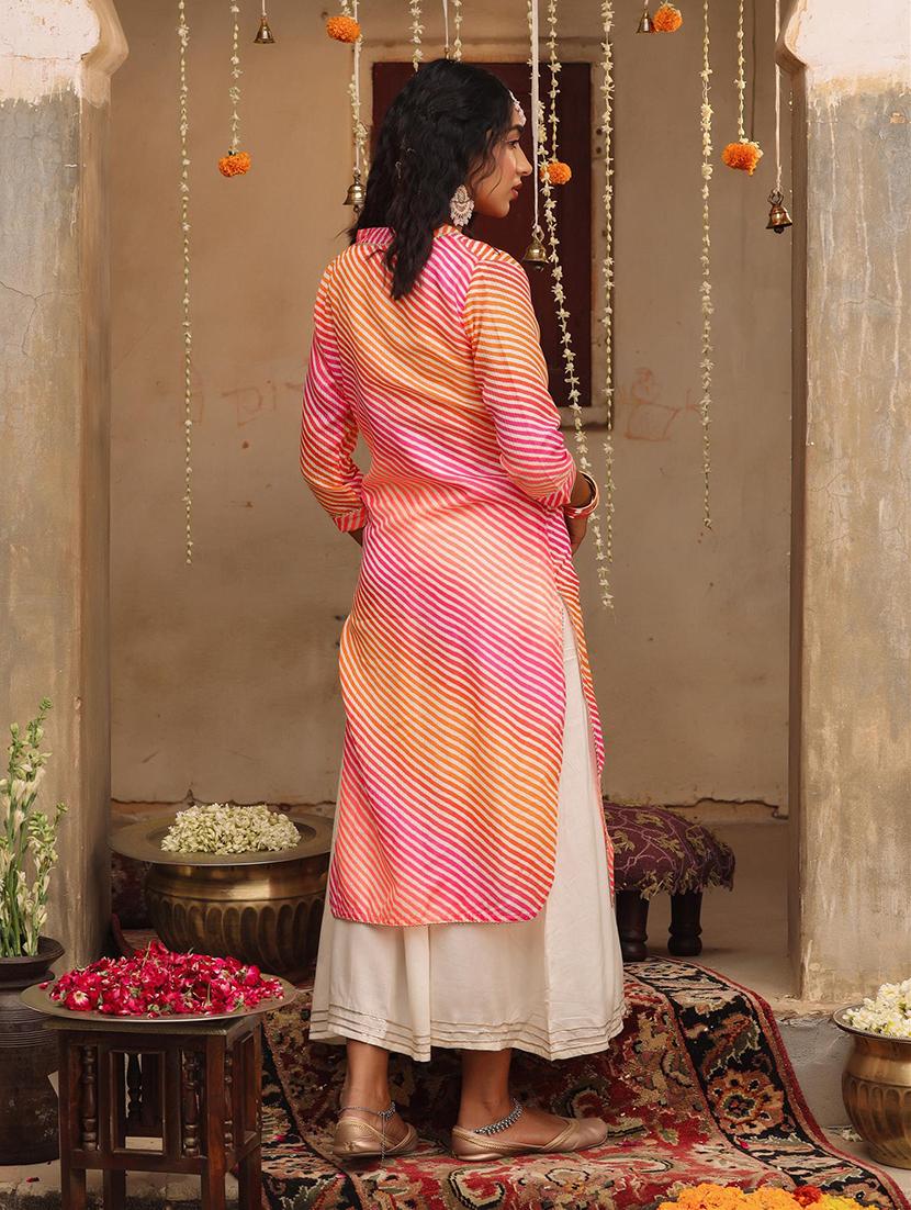pink leheriya straight kurta - 18385999 - Zoom Image - 5