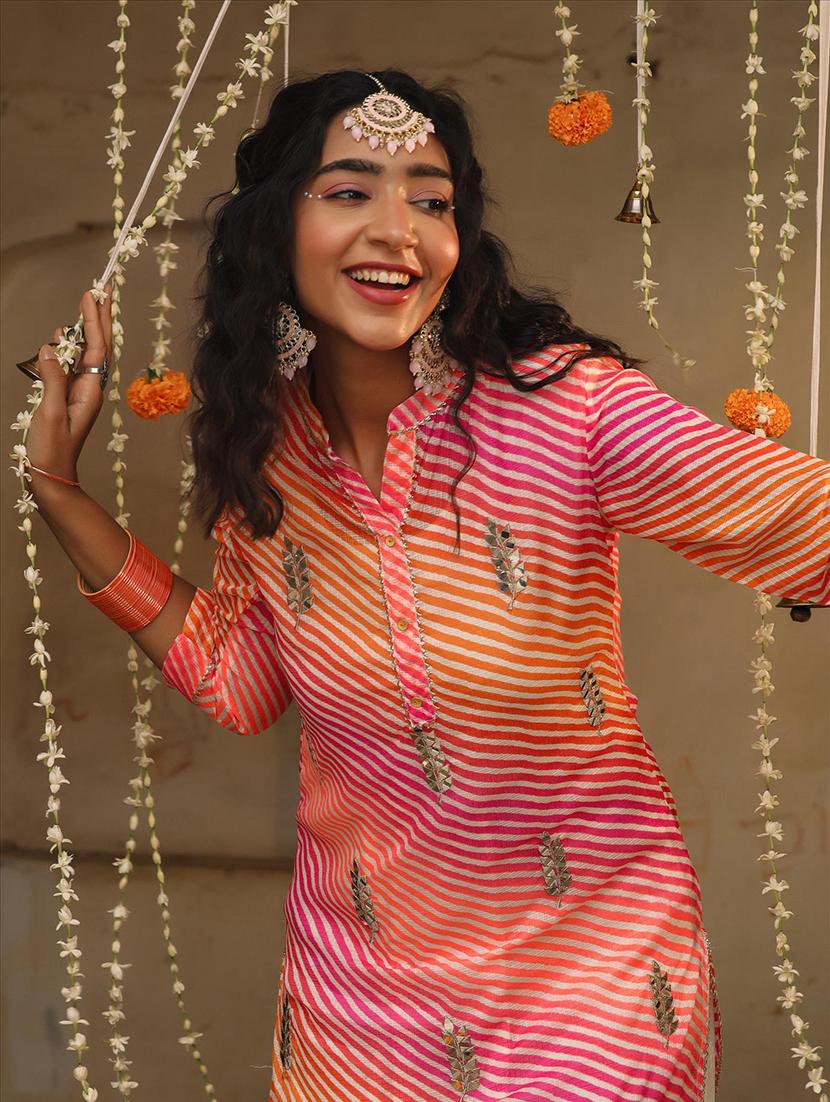 pink leheriya straight kurta - 18385999 - Zoom Image - 6