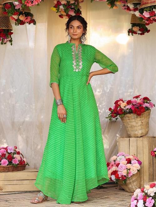 green leheriya flared kurta - 18386013 - Standard Image - 1