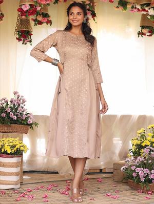 brown printed a-line kurta - 18386026 - Standard Image - 4