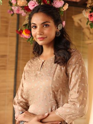brown printed a-line kurta - 18386026 - Standard Image - 6